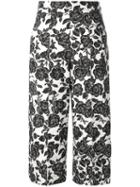 Msgm Floral Print Cropped Trousers, Women's, Size: 44, Black, Cotton/linen/flax/polyester