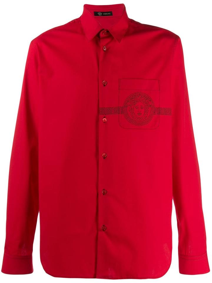 Versace Medusa Motif Printed Shirt - Red