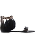 Anna Baiguera Feather Ankle Strap Sandals, Women's, Size: 36, Black, Leather/metal Other