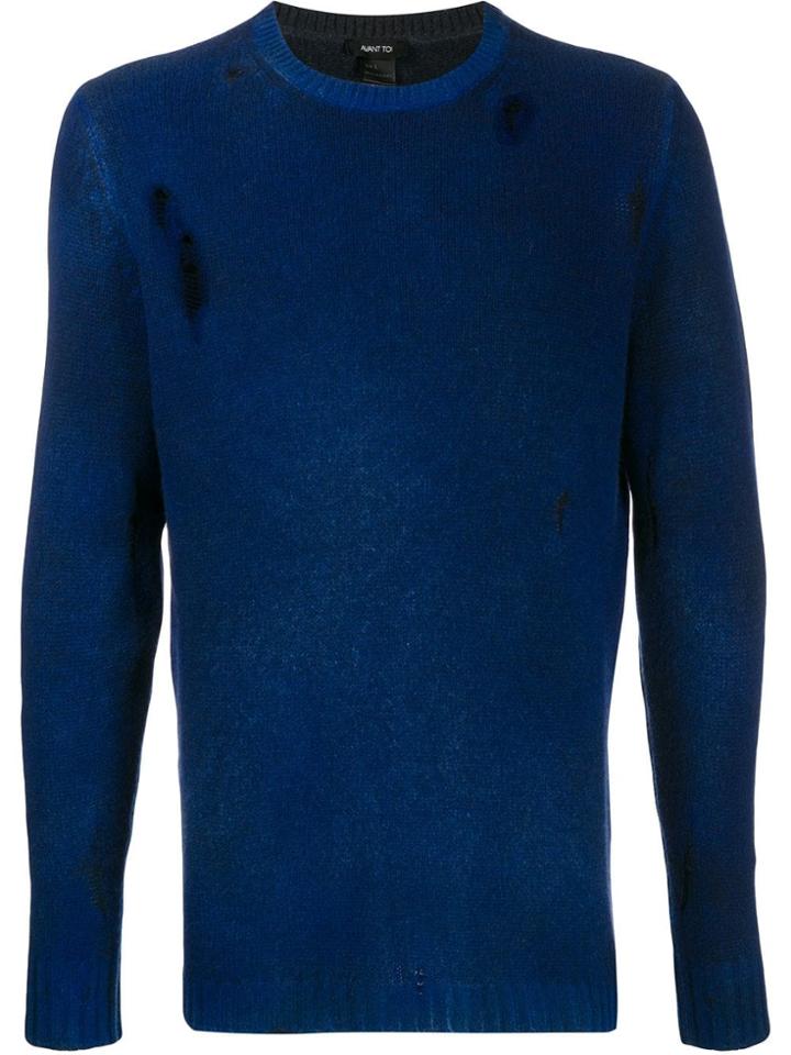 Avant Toi Distressed Crew-neck Jumper - Blue