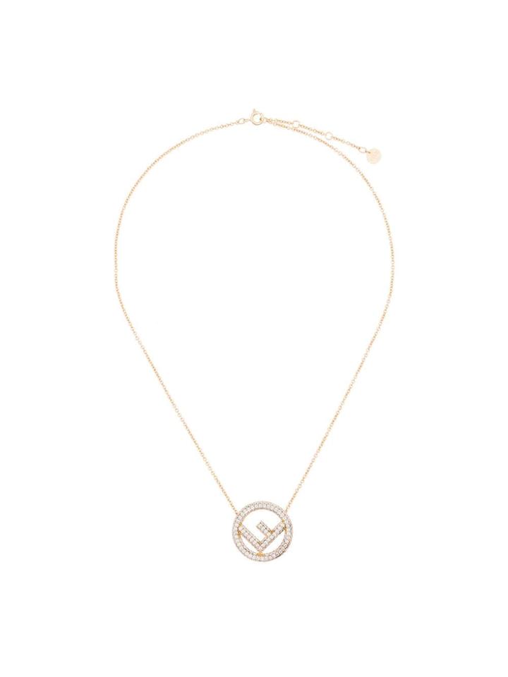 Fendi Crystal Logo Pendant Necklace - Metallic