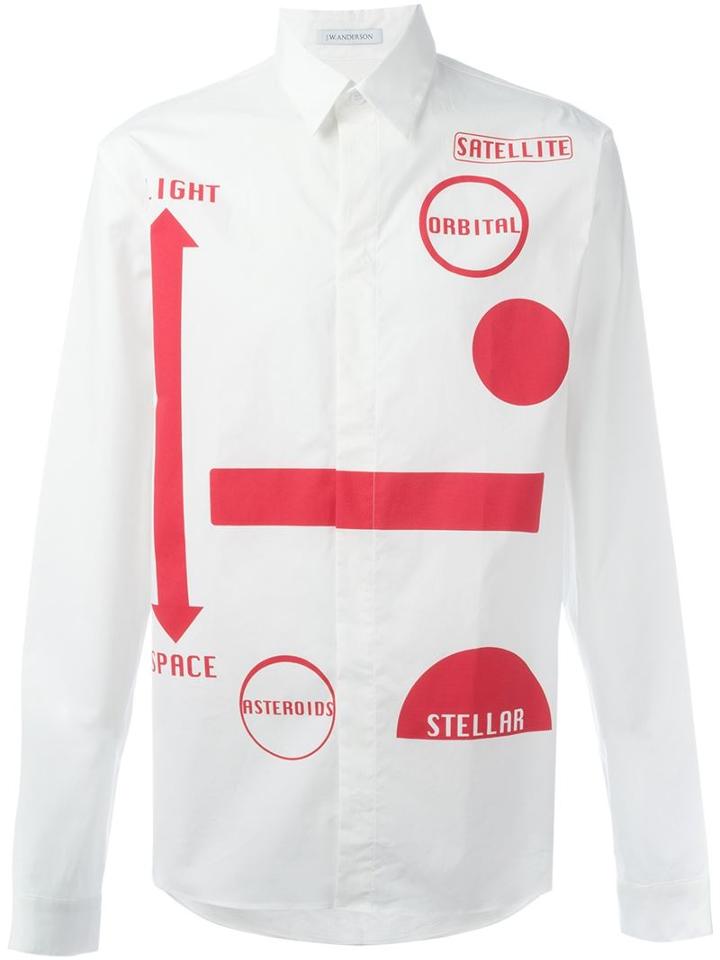 J.w. Anderson Orbital Print Shirt, Men's, Size: 48, White, Cotton/polyurethane