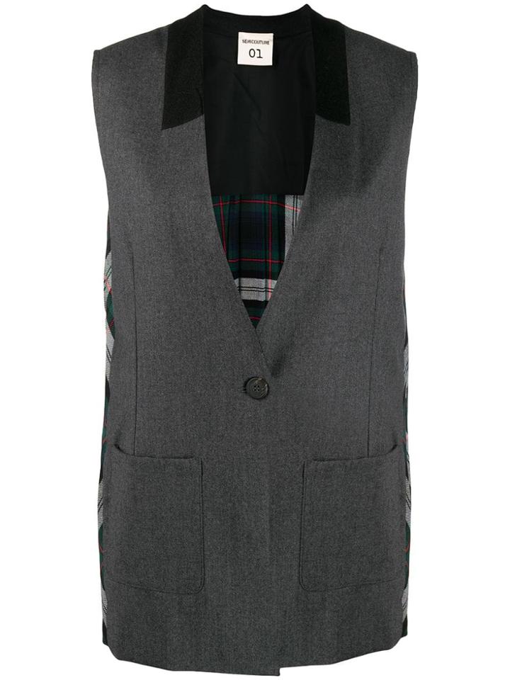 Semicouture Sleeveless Jacket With Pleated Details - Grey