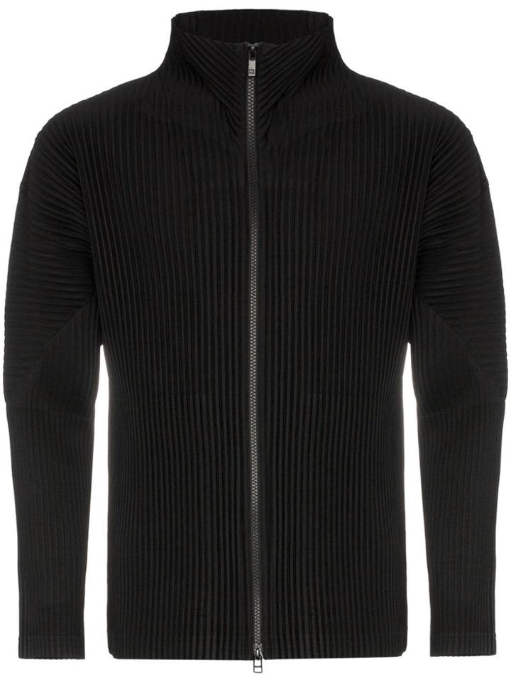 Homme Plissé Issey Miyake Pleated Crepe Zip Up Jacket - Black