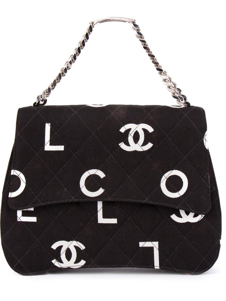 Chanel Vintage Logo Print Tote - Black