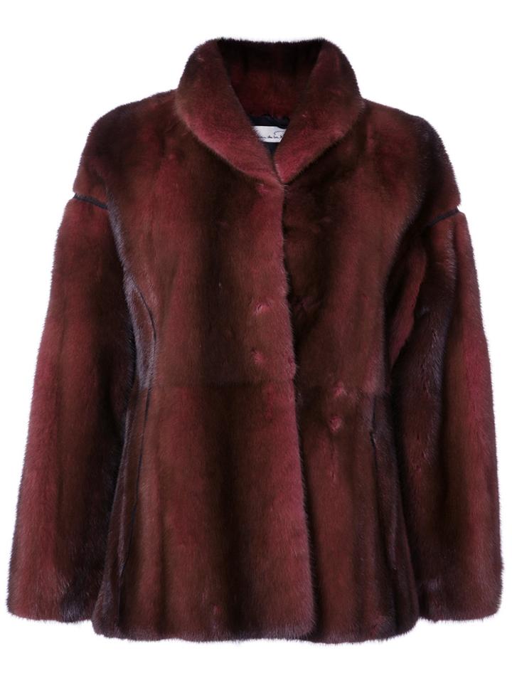 Oscar De La Renta Shawl Collar Fur Jacket - Red