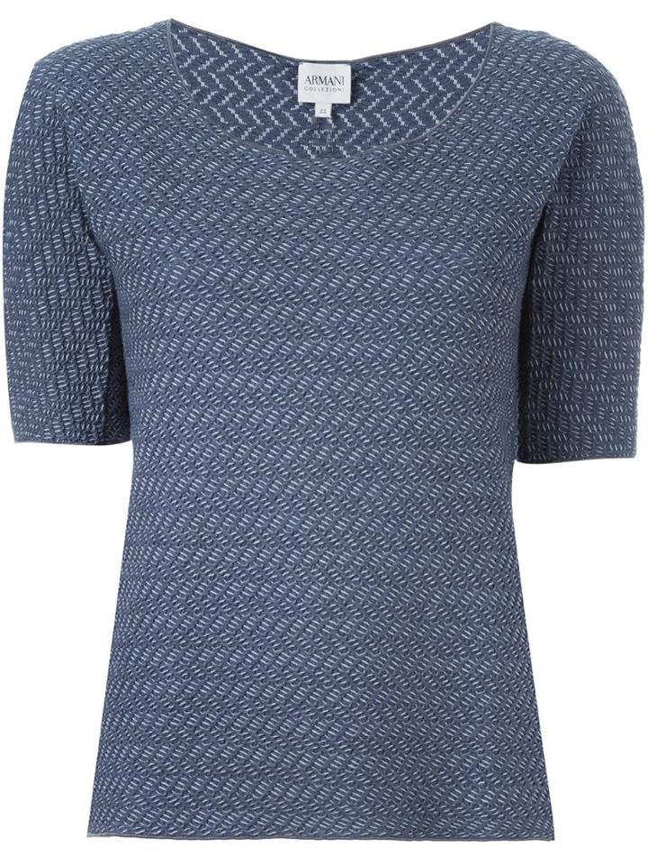 Armani Collezioni Scoop Neck Knit Top, Women's, Size: 46, Blue, Cotton/polyester/spandex/elastane