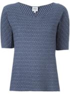 Armani Collezioni Scoop Neck Knit Top, Women's, Size: 46, Blue, Cotton/polyester/spandex/elastane