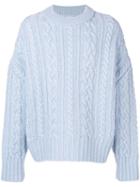 Ami Paris Crewneck Cable Knit Oversize Sweater - Blue