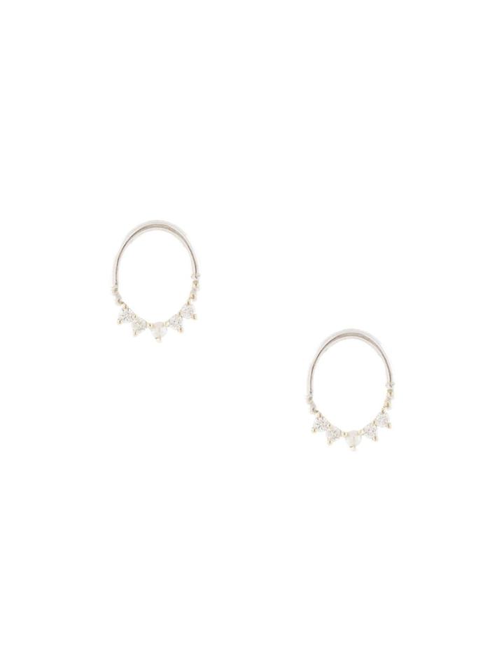 Natalie Marie 14kt White Gold Mahina Diamond And Pearl Studs - Silver
