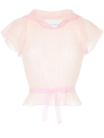 Writtenafterwards Belted Striped Plissé Top - Pink & Purple
