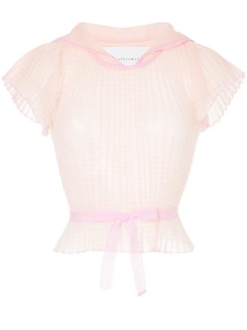 Writtenafterwards Belted Striped Plissé Top - Pink & Purple