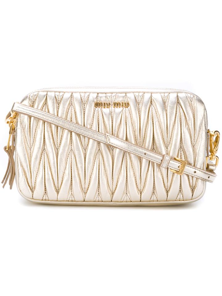Miu Miu Laminated Leather Crossbody Bag - Metallic