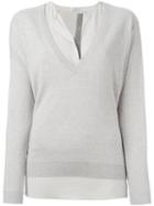 Brunello Cucinelli Layered V-neck Jumper, Women's, Size: Medium, Nude/neutrals, Spandex/elastane/cashmere/shell