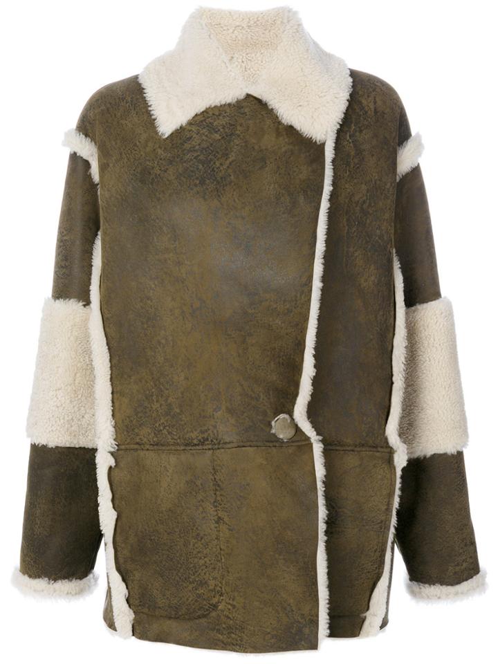 Drome Contrast Shearling Coat - Green
