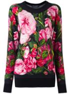 Dolce & Gabbana Rose Print Jumper, Women's, Size: 38, Black, Cashmere/silk