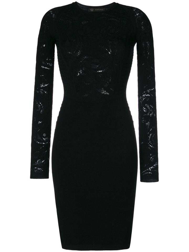 Versace Baroque Crepe Knit Dress - Black