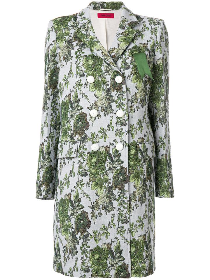 The Gigi Floral Jacquard Coat - Blue