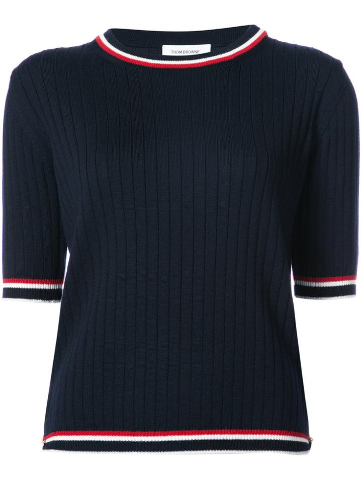 Thom Browne Striped Trim Knit T-shirt - Blue