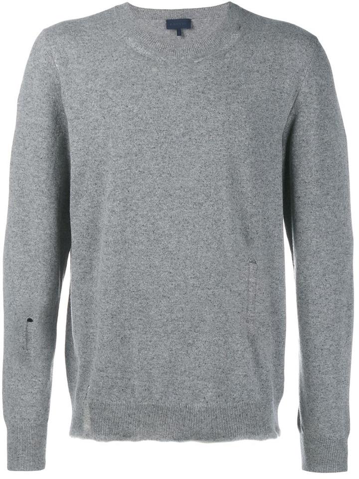 Lanvin Frayed Classic Jumper, Men's, Size: Large, Grey, Silk/lamb Skin/polyamide/wool