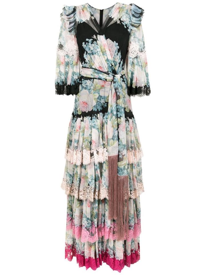 Dolce & Gabbana Floral Print Ruffle Dress - Green