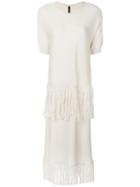 Sara Lanzi - Knit Fringe Panel Dress - Women - Silk - M, Nude/neutrals, Silk