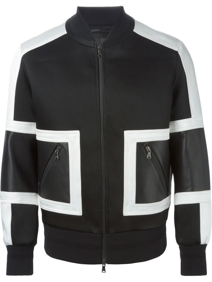 Neil Barrett Colour Block Bomber Jacket, Men's, Size: Small, Black, Polyamide/acetate/lamb Skin/spandex/elastane