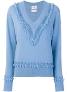 Barrie Textured Trim V-neck Sweater - Blue