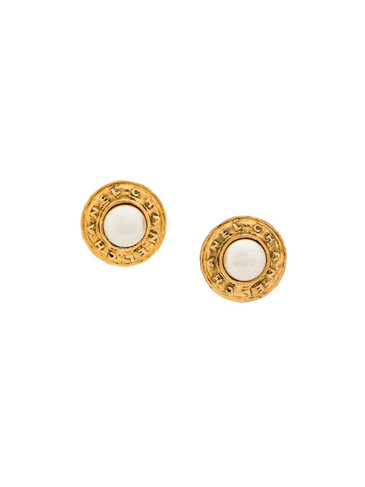 Chanel Vintage 1980s Vintage Chanel Logo Faux Pearl Earrings -