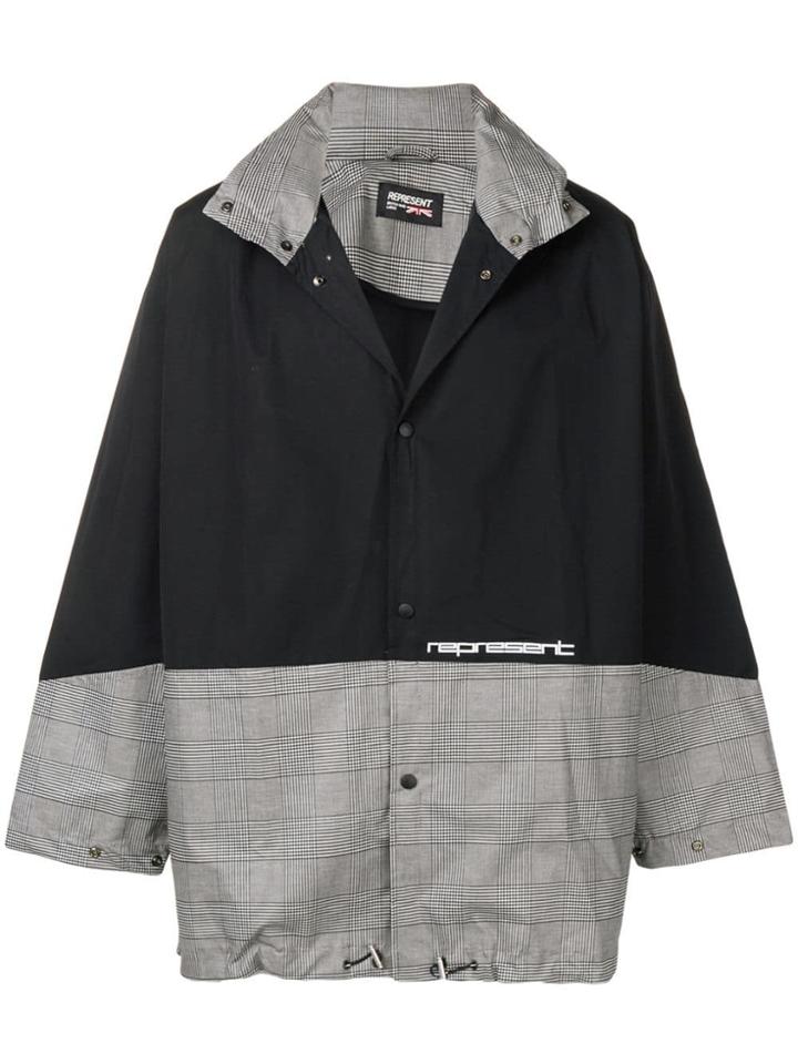 Represent Check Panel Coat - Black
