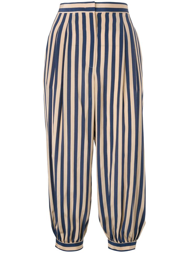 Fendi - Striped Cropped Trousers - Women - Silk - 42, Blue, Silk