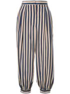 Fendi - Striped Cropped Trousers - Women - Silk - 42, Blue, Silk