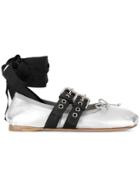 Miu Miu Woven Buckle Detail Ballerina Shoes - Metallic
