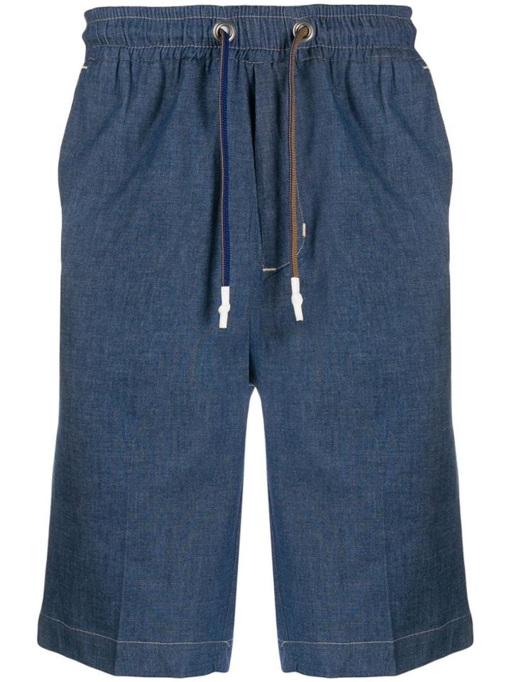 Entre Amis Drawstring Waist Denim Shorts - Blue