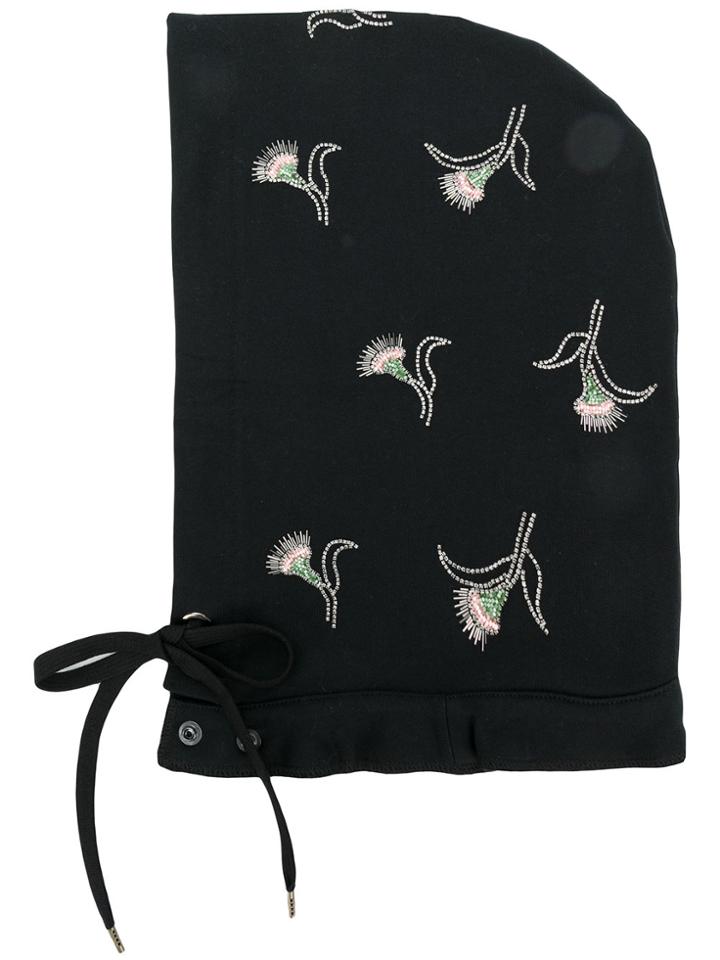No21 Floral Embroidered Hood Hat - Black
