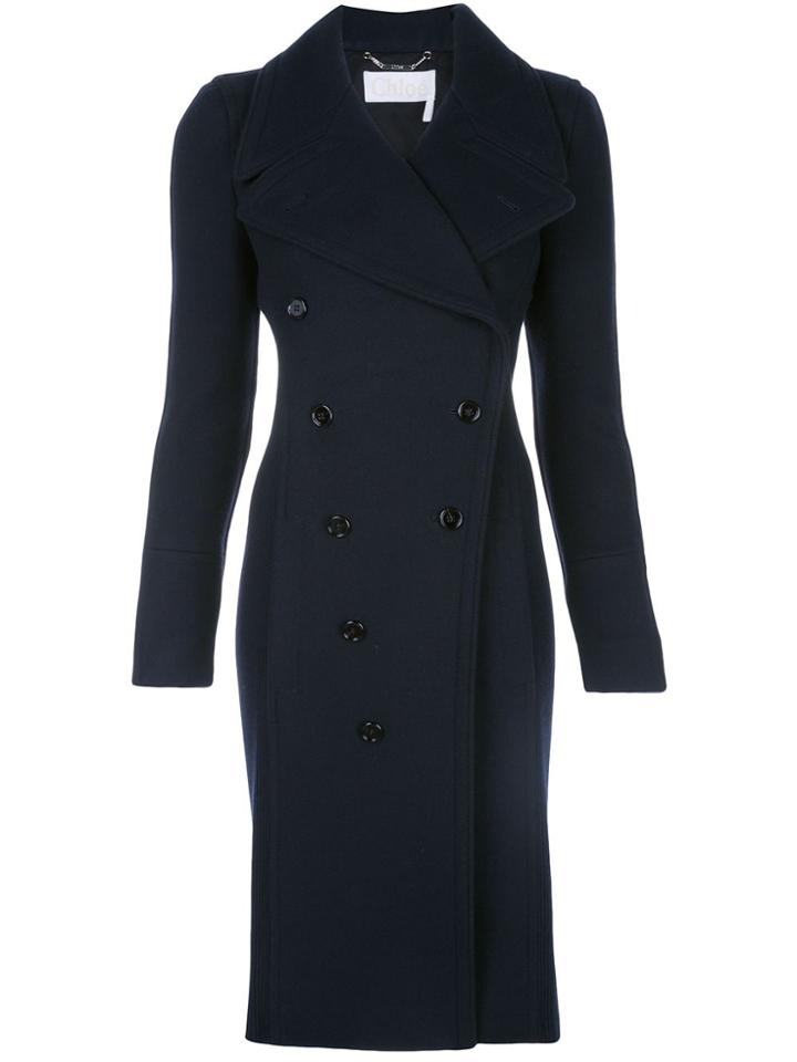 Chloé Dual Fabric Double-breasted Coat - Blue