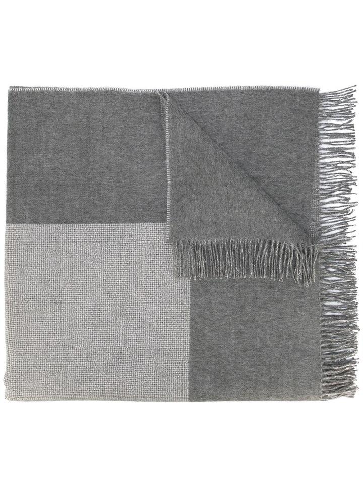 The Inoue Brothers Fringed Trim Colour Block Scarf, Men's, Grey, Alpaca
