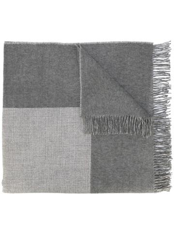 The Inoue Brothers Fringed Trim Colour Block Scarf, Men's, Grey, Alpaca