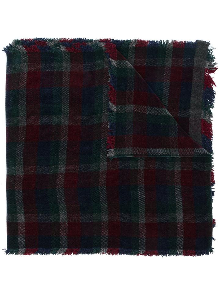 Faliero Sarti Check Fringed Scarf - Red
