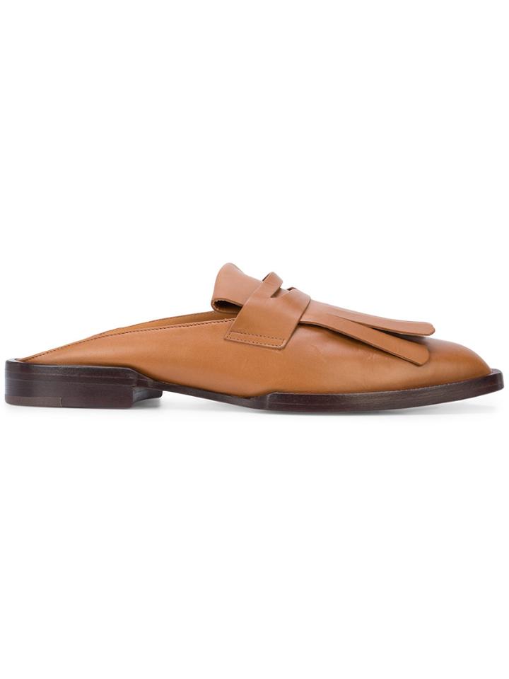 Clergerie Fringed Detail Loafer Mules - Brown