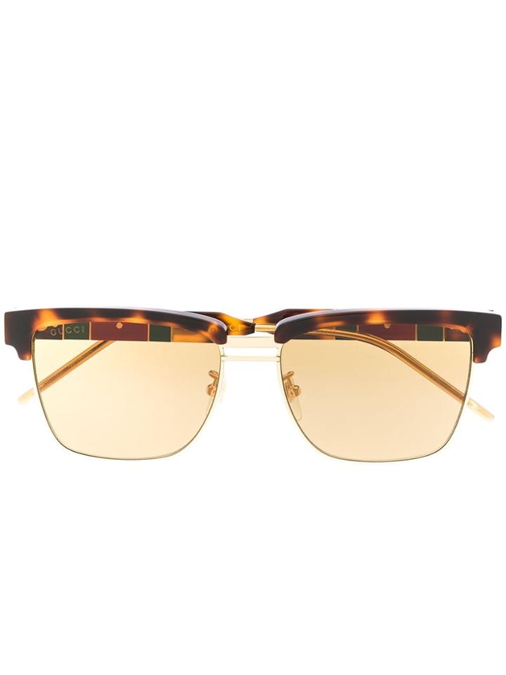 Gucci Eyewear Tortoiseshell Effect Sunglasses - Gold