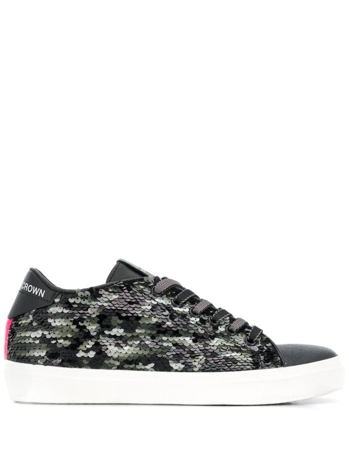 Leather Crown Logo Embellished Sneakers - Green
