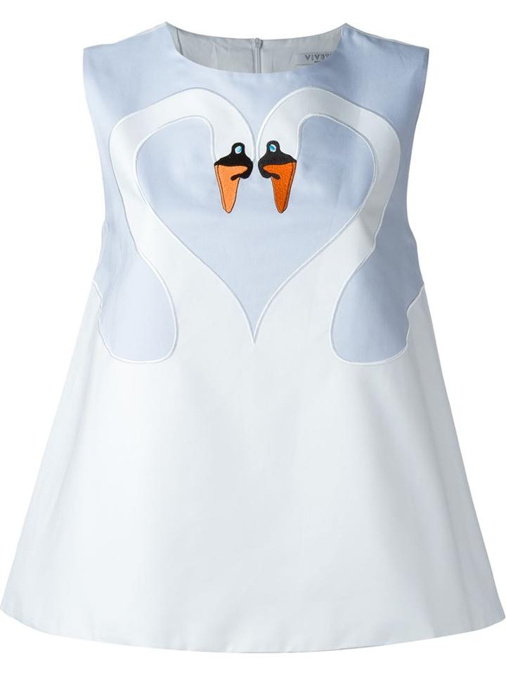 Vivetta Embroidered Swan Tank, Women's, Size: 44, Blue, Cotton