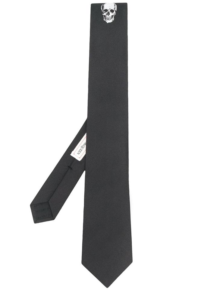 Alexander Mcqueen Contrasting Skull Logo Tie - Black