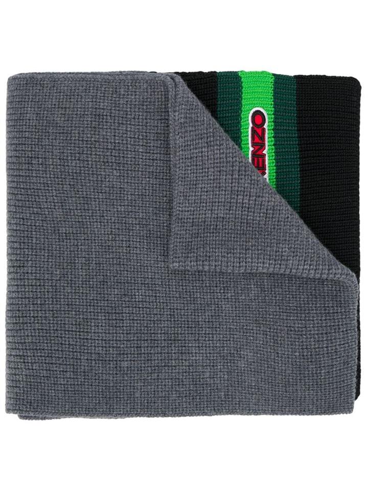 Kenzo Logo Patch Knitted Scarf - Grey