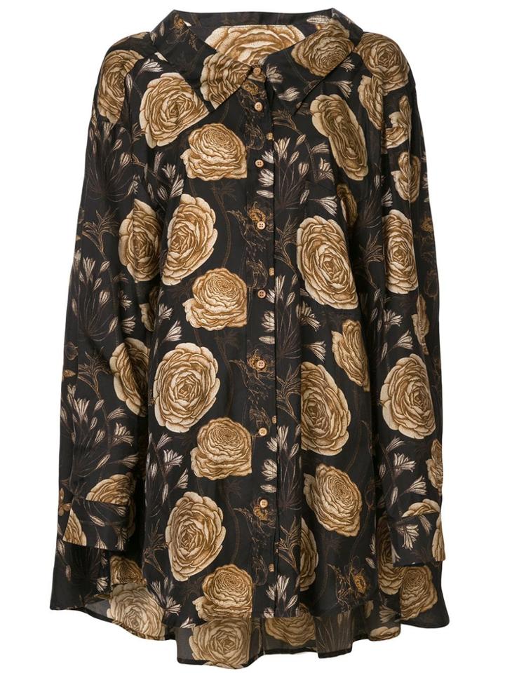Uma Wang Floral Print Oversized Shirt - Black
