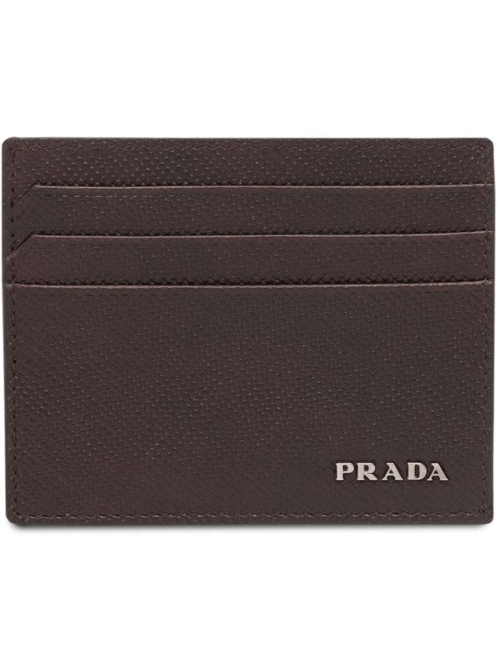 Prada Saffiano Leather Card Holder - Brown