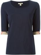 Burberry Brit 'house Check' Cuffs T-shirt, Women's, Size: Large, Blue, Cotton/spandex/elastane