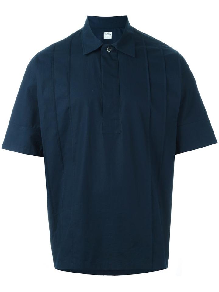 E. Tautz 'val' Pleated Shortsleeved Shirt, Men's, Size: Xs, Blue, Cotton
