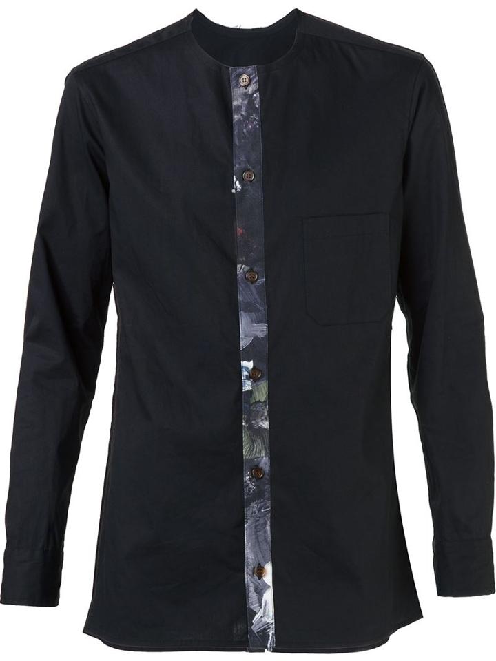 Yohji Yamamoto Printed Placket Shirt, Men's, Size: 3, Black, Cotton